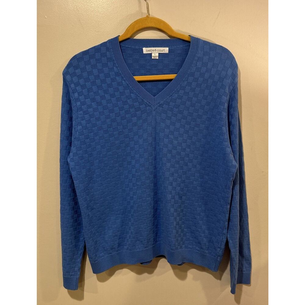 Bette & Court Women's Knit Cotton Golf Sweater Long Sleeve Sky Blue Size L